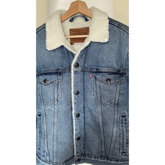 Levis Fleece Lined Jean Jacket Womens S Small Trucker Faded Blue Denim - Picture 3 of 9